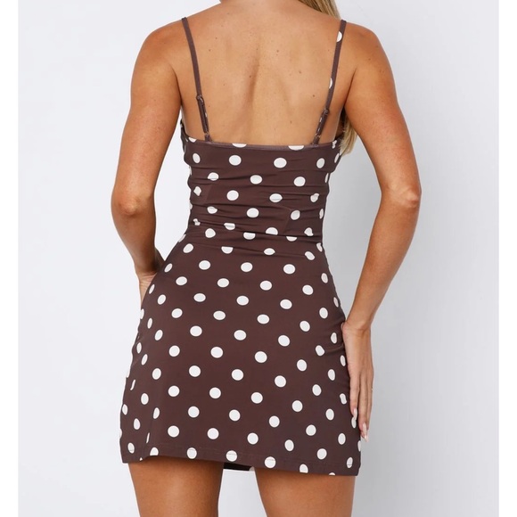 White Fox Boutique Brown Polka Dot Dress - Picture 2 of 5